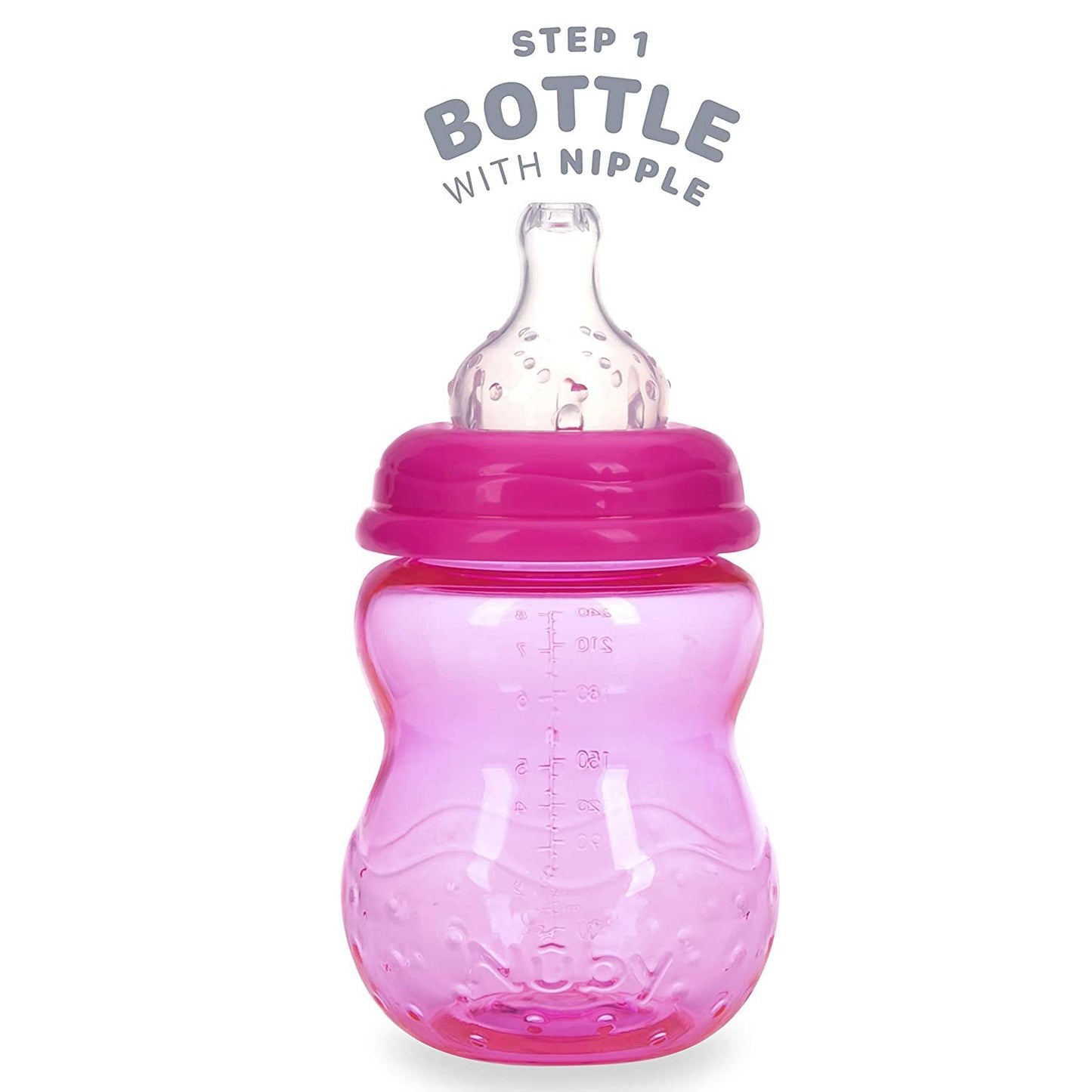 Nuby 3 Stage Tritan Wide Neck Grow with Me No-Spill Bottle to Cup, 8 Oz,