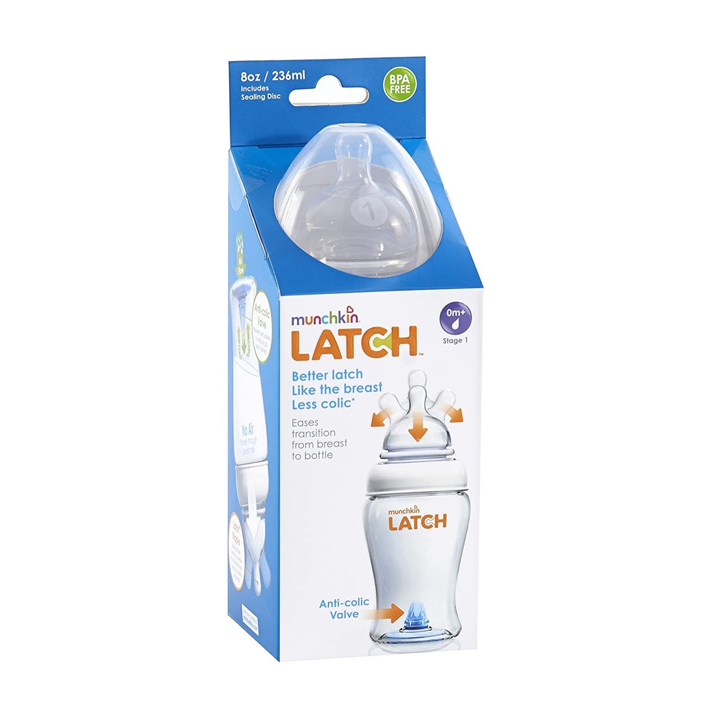 Munchkin Latch BPA-Free Baby Bottle, White 8 Ounce, 1 Pack