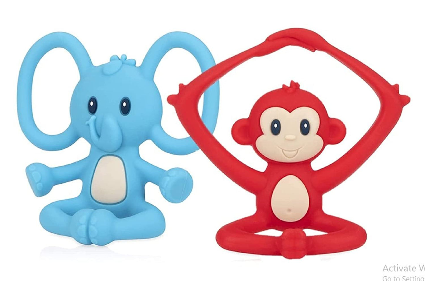 Nuby Yogis All Silicone Soothing Teether, Elephant/Monkey