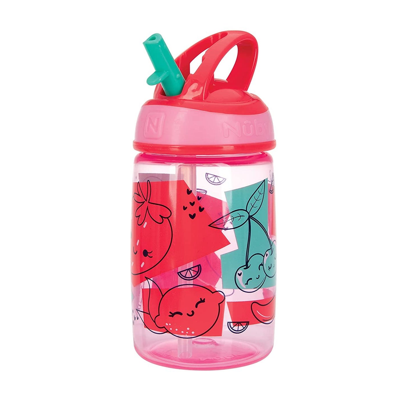 Nuby Flip-it Kids On-The-Go Printed Water Bottle with Bite Proof Hard Straw - 12oz / 360 ml, 18+ Months, 1pk Prints May Vary