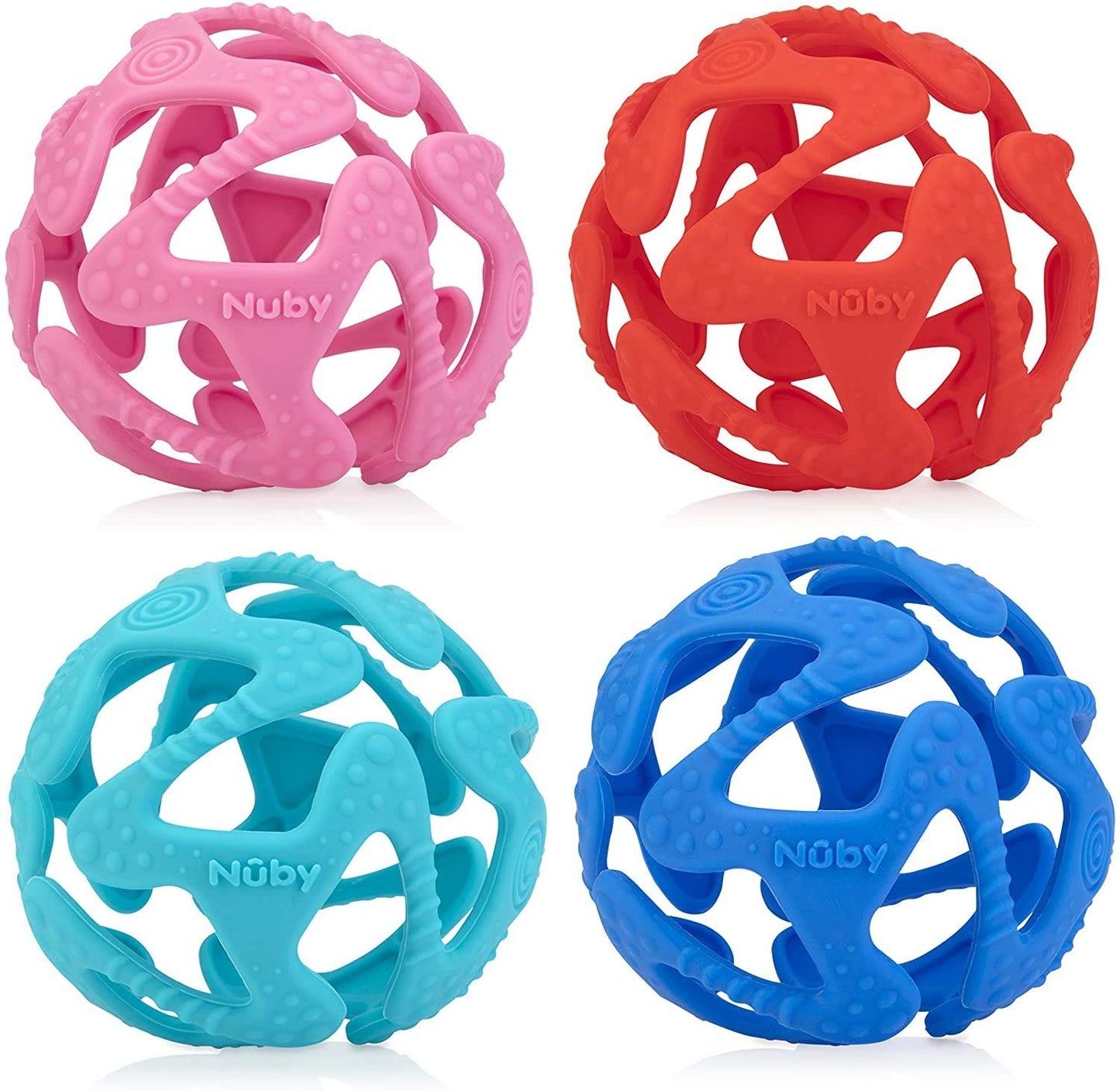 Nuby 100% Silicone Tuggy Teether Ball, 6 Months +, Colors May Vary