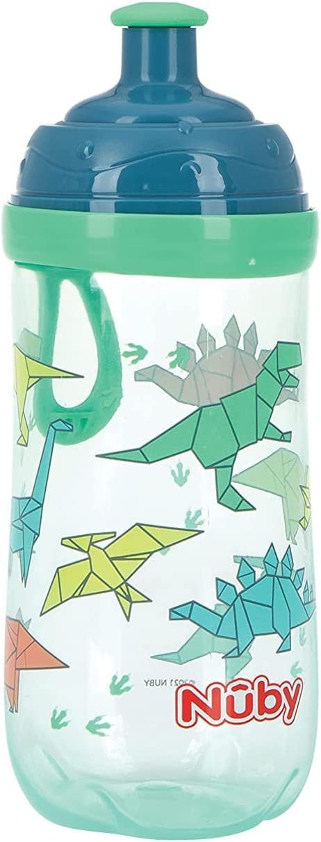 Nuby 2-Stage Busy Sipper Cup with No-Spill Silicone Spout and Free-Flow Pop-Up, 12 Ounce, 6m+