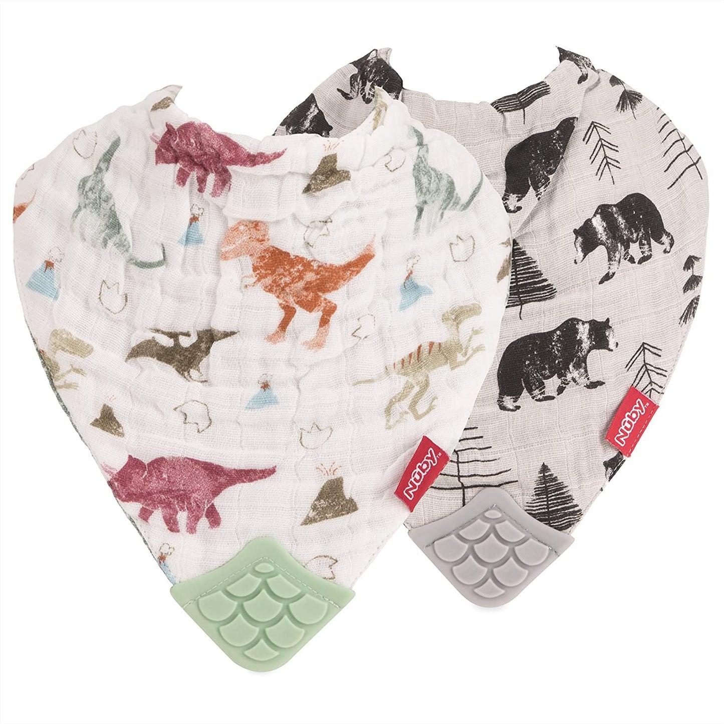 Nuby Reversible 100% Natural Cotton Muslin Teething Bib, Flamingo, Flowers, Pink, Green, 0.25 lbs, 2 Count