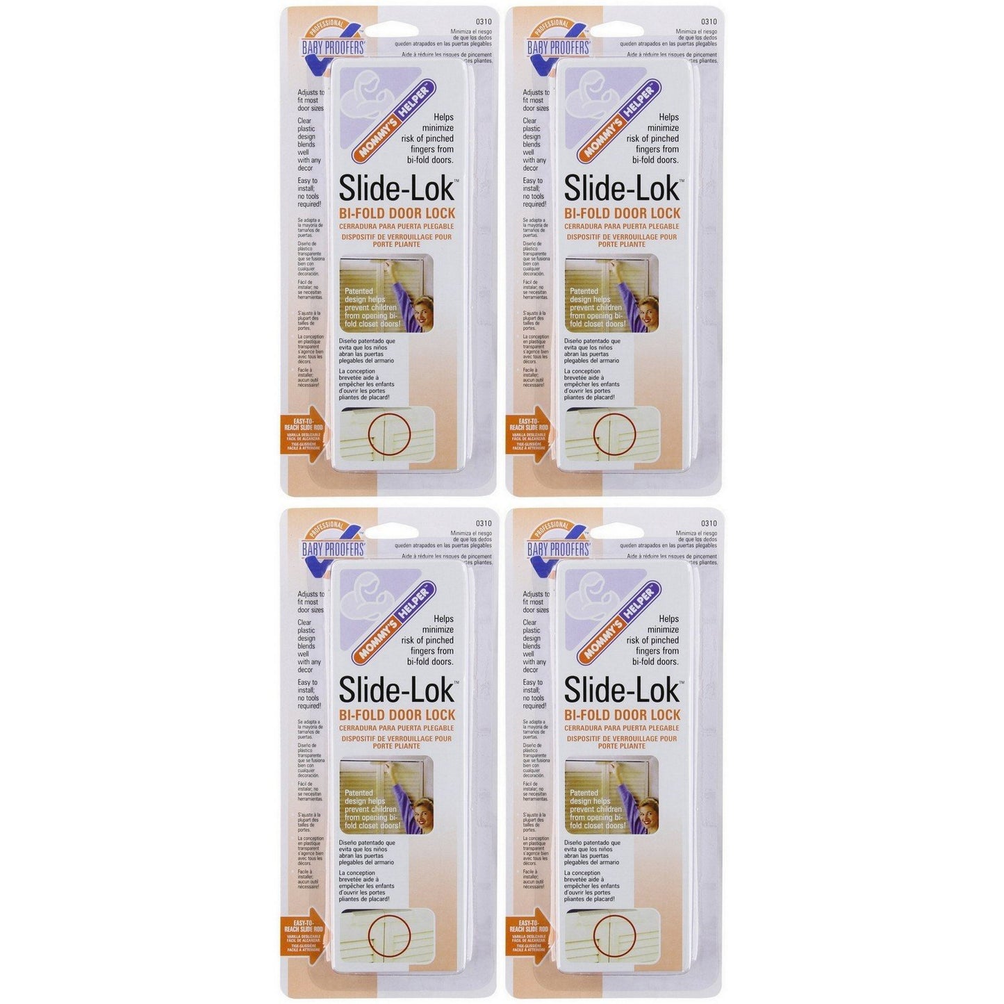 Mommy's Helper Slide-Lok Bi-Fold Door Lock, 4 Count