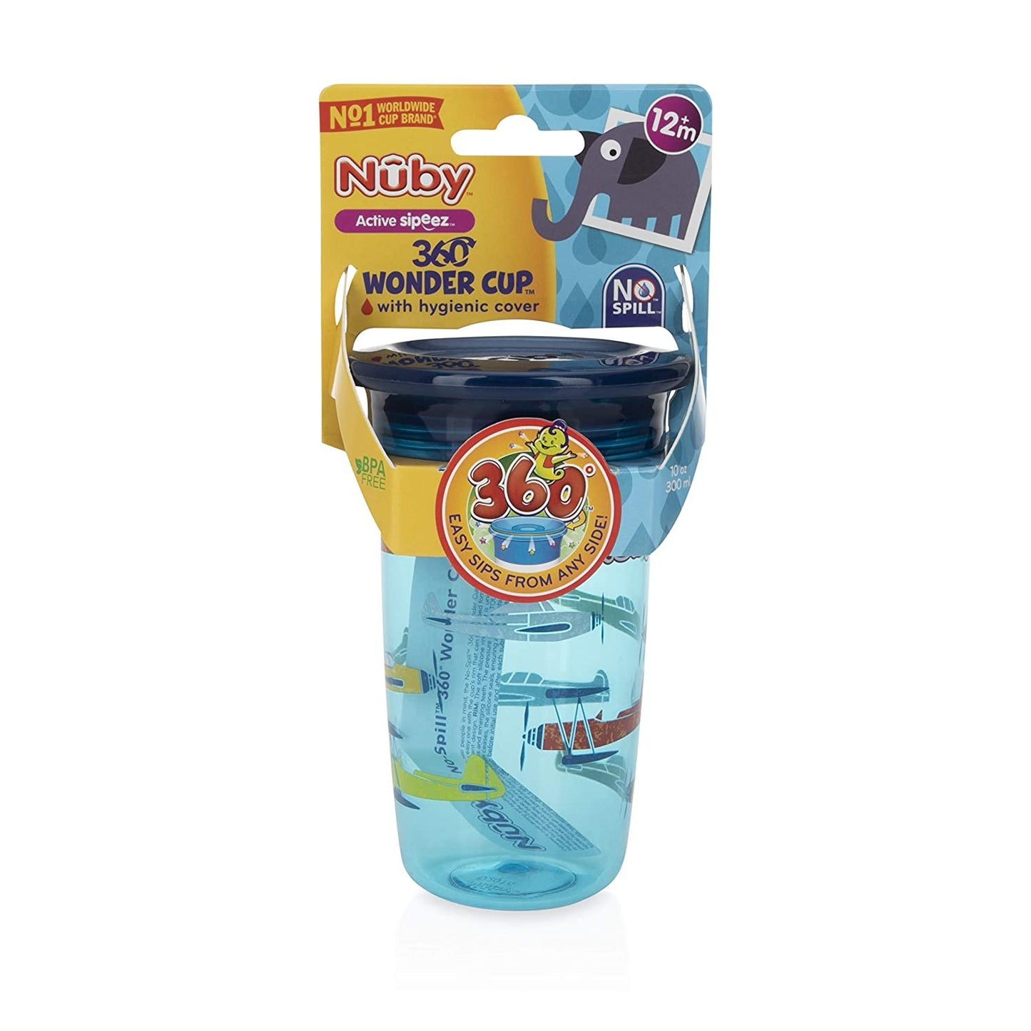 Nuby Tritan No Spill 360 Degree Printed Wonder Cup, Prints May Vary, 1pk