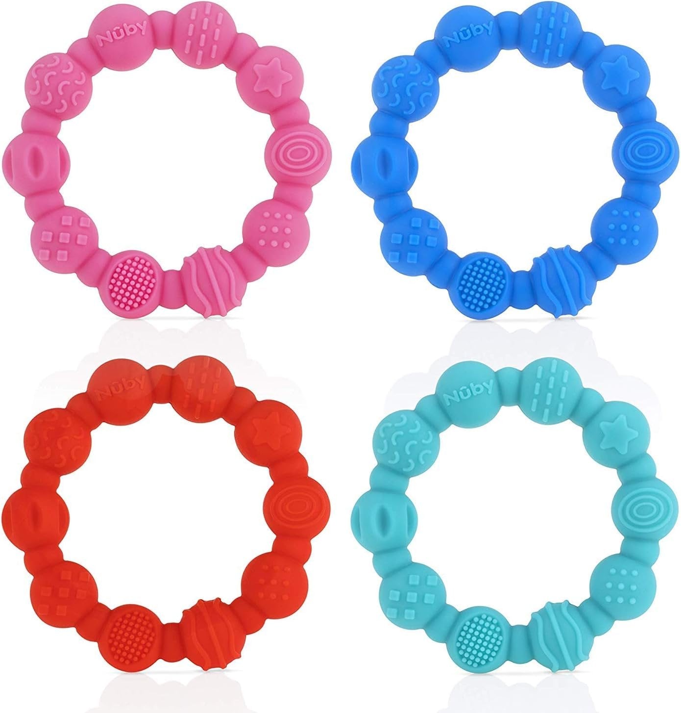 Nuby 100% Silicone Teether Ring, 3 Months + (Pink)