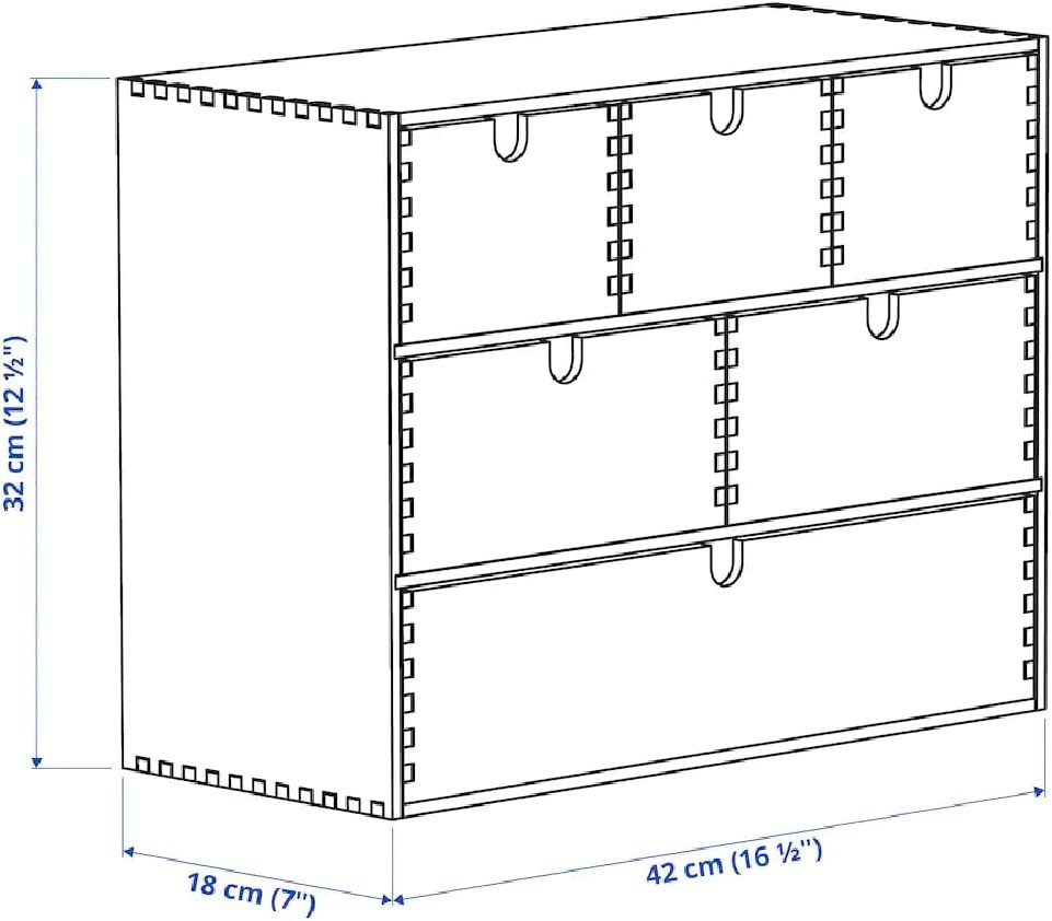 MOPPE Mini Storage Chest, Birch Plywood, 16 ½x7x12 5/8" Home Office Wooden Desk Storage Organizer Box with 6 Drawers