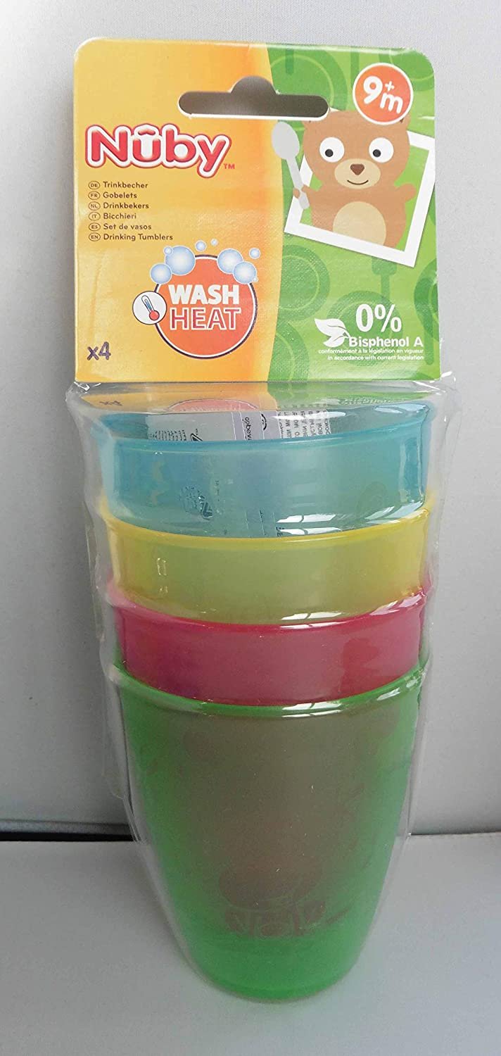 Nuby Fun Drinking Tumblers, Colors May Vary, 10 Oz, 4 Count