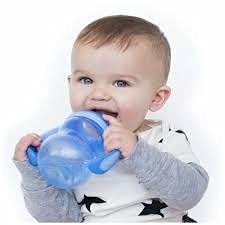 Nuby 3-Stage Wide Neck No Spill Bottle with Handles And Non-Drip Juice Spout, 3 Months, 8 Ounce, Teal