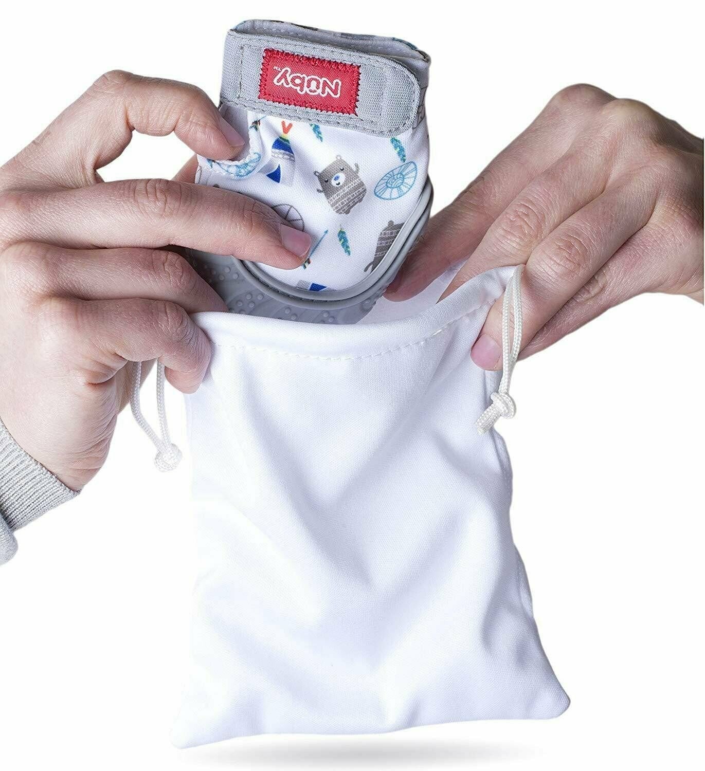 Nuby Soothing Teething Mitten with Hygienic Travel Bag Grey Teethers Feeding