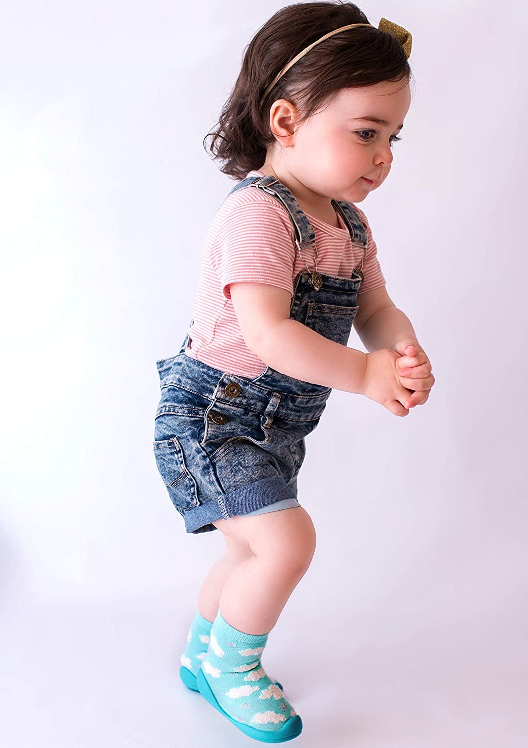 Nuby Snekz Comfortable Rubber Sole Sock Shoes for First Steps- Aqua Clouds/Medium 14-22 Months