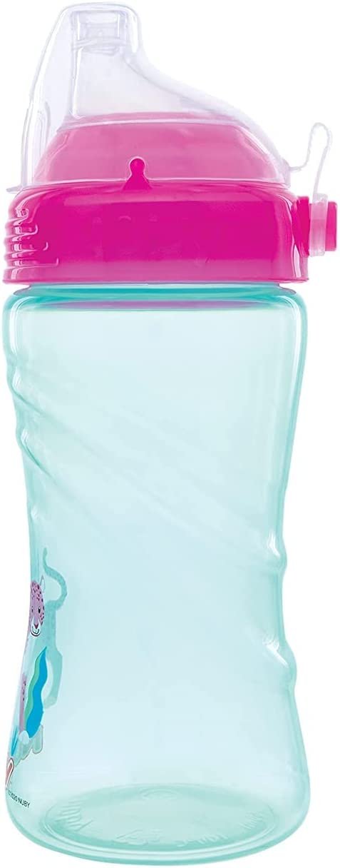 Nuby No Spill Printed Thirsty Kids No-Spill Sip-it Sport Cup with Soft Spout and Lid - 12oz / 360 ml, 12+ Months, Single Pack of 1 (Pink)