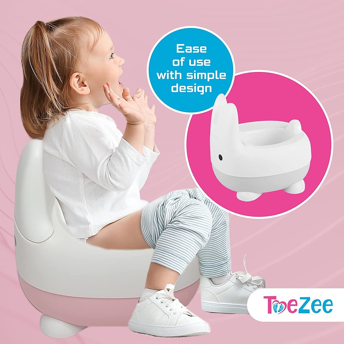 ToeZee Bunny Toddler Potty Training Toilet Seat - Comfortable Toddler Toilet Seat - Easy to Clean Removable Bowl - Non-Slip Kids Potty Chair - Toddler Potty Seat for Boys & Girls (Pink)