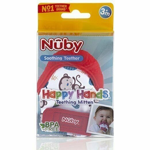Nuby Soothing Teething Mitten with Hygienic Travel Bag Red
