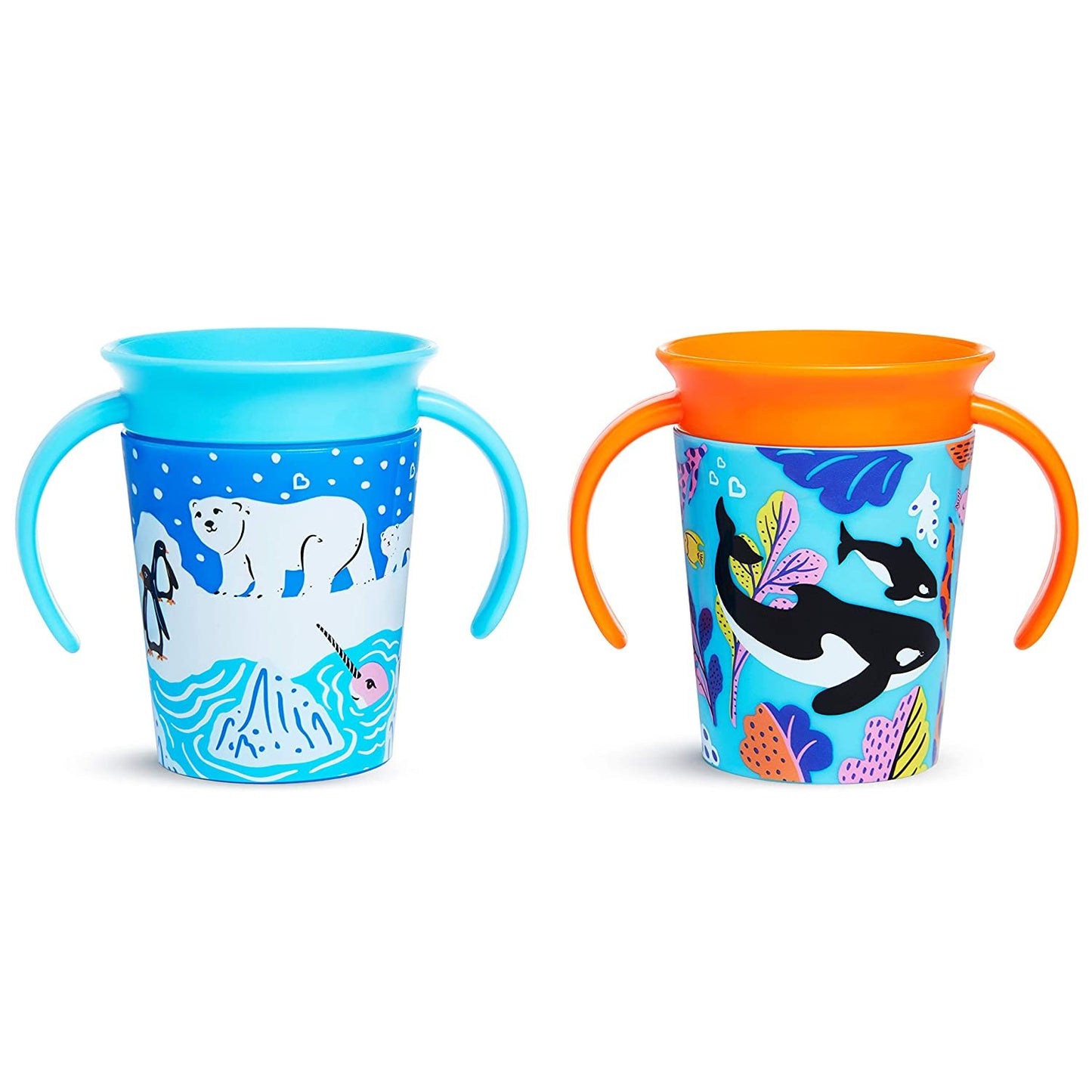 Munchkin Miracle 360 Wild Love Sippy Cup, 6 Ounce, 2 Pack, Polar Bear/Orca