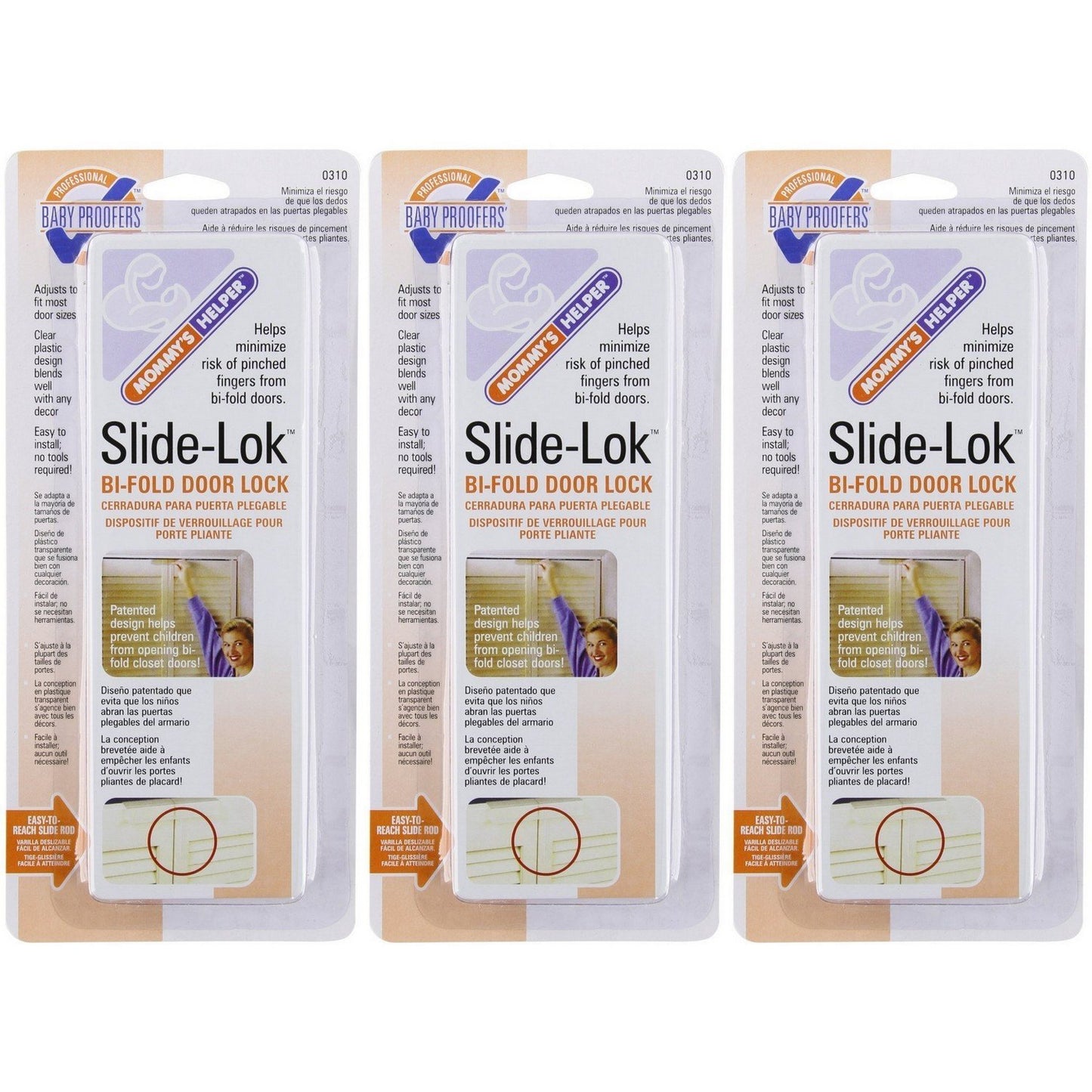 Mommys Helper Slide-Lok Bi-Fold Door Lock - 3 Count