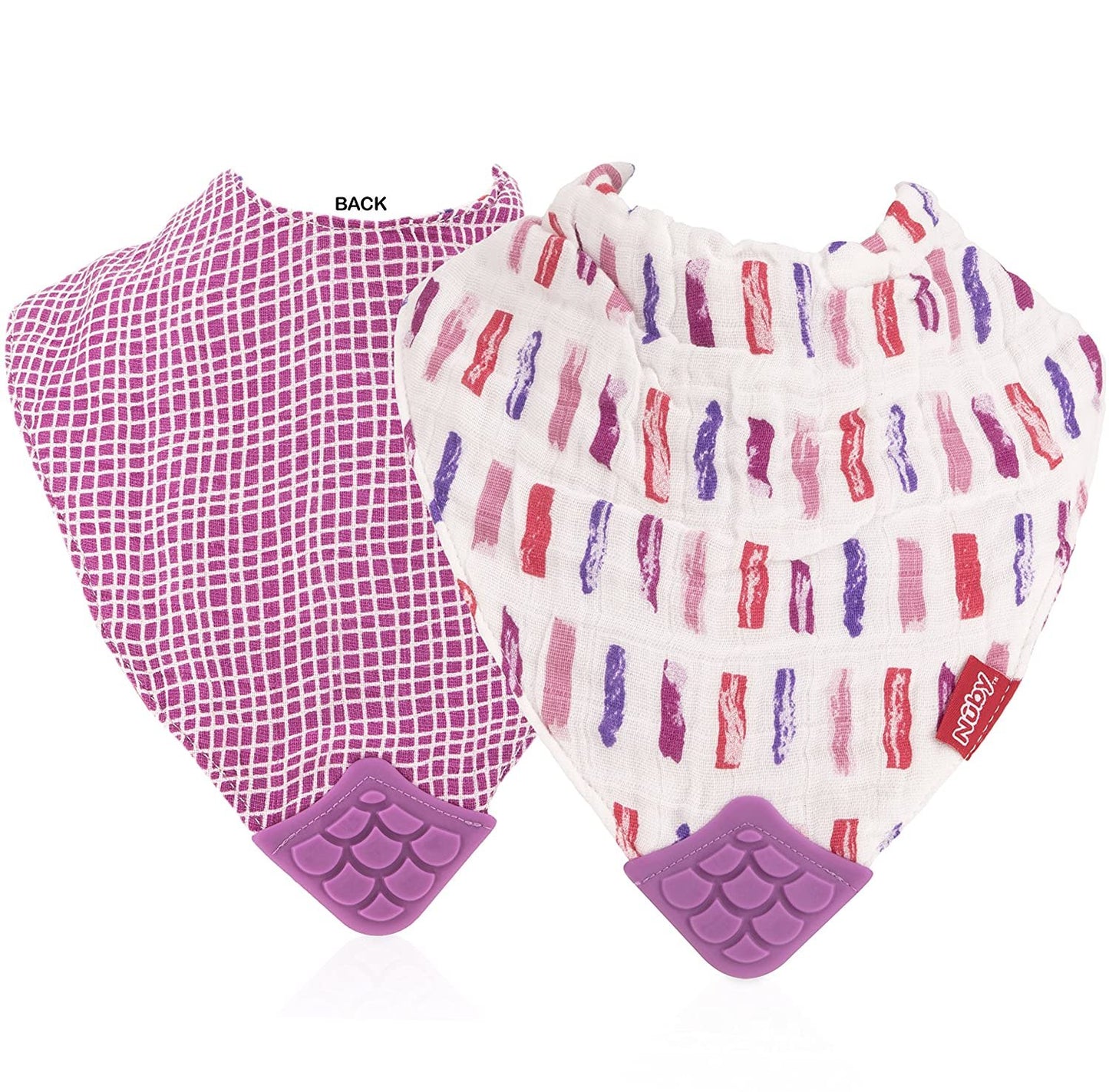Nuby Reversible 100% Natural Cotton Muslin 2 Piece Teething Bib (Colors/Prints May Vary)