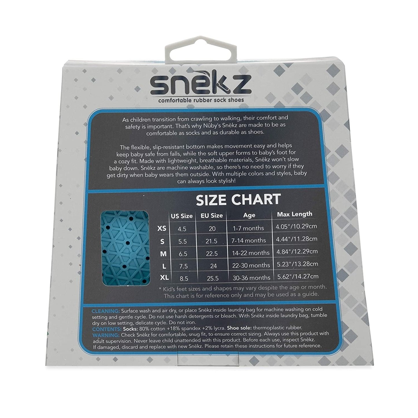 Nuby Snekz Comfortable Rubber Sole Sock Shoes for First Steps- Aqua Clouds/Medium 14-22 Months