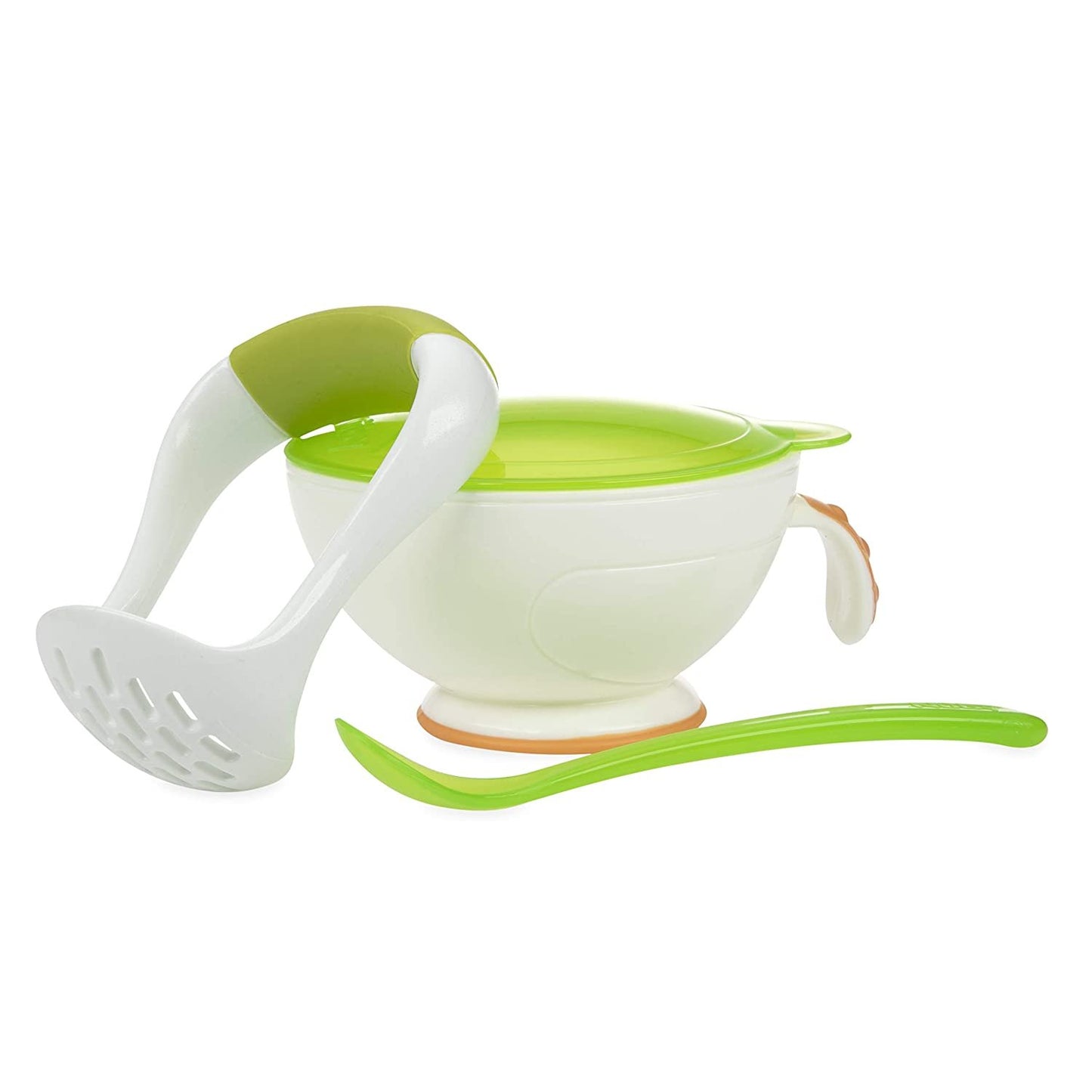 Nuby Garden Fresh Mash N' Feed Bowl with Spoon and Food Masher (Red/Green)