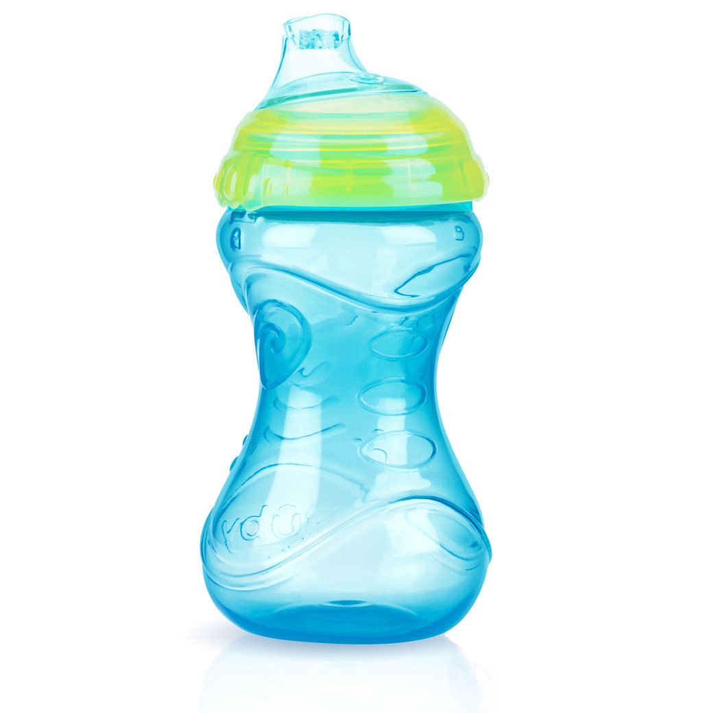 Nuby Click-it No-Spill Easy Grip, 6+ Months 10 oz (300 ml) Beginners Sippy Cup with a Soft Silicone Spout, Step 2 (Blue)