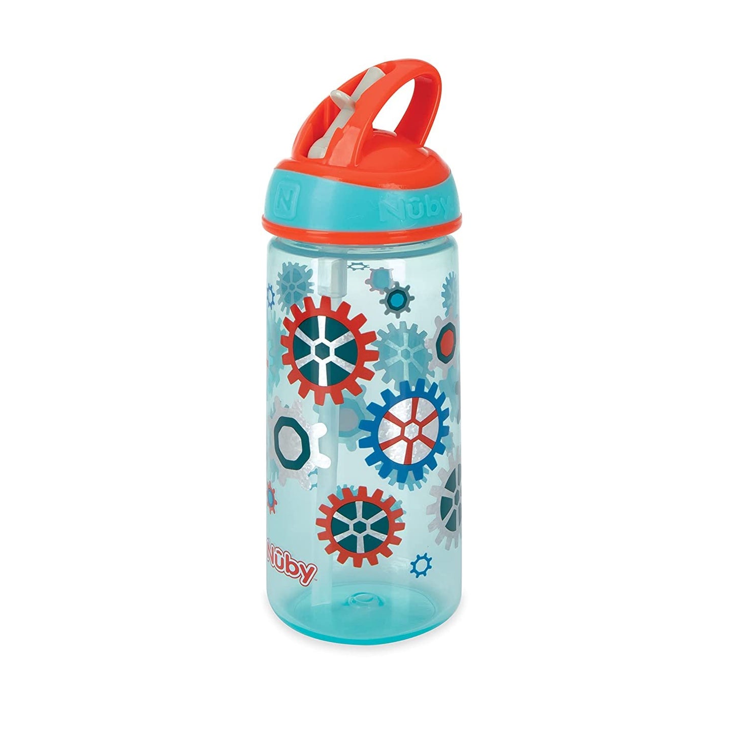 Nuby 2 Pack Iridescent Flip-it Kids On-The-Go Printed Water Bottle with Bite Proof Hard Straw - 18oz / 540 ml, 18+ Months, 2 pk Prints May Vary