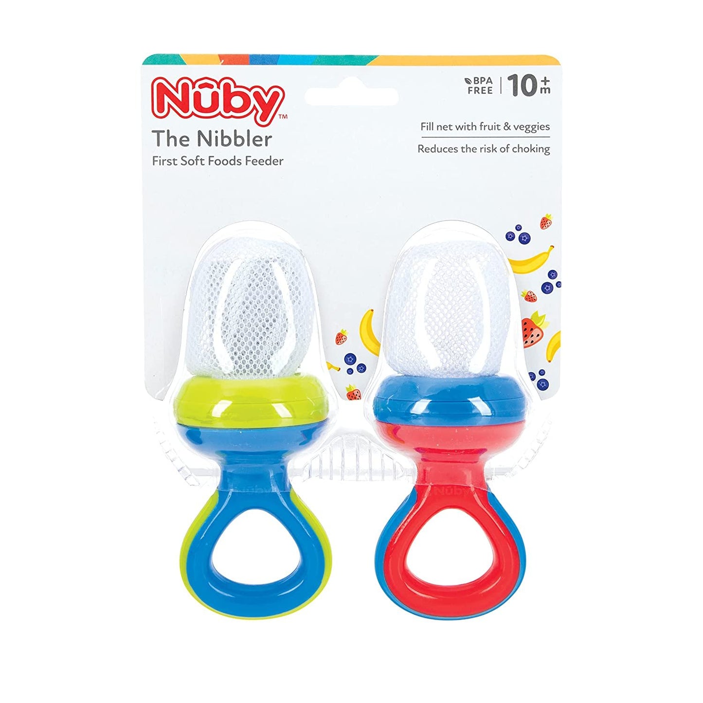 Nuby Nibbler Mesh First Soft Foods Feeder, 2pk, Blue/Red