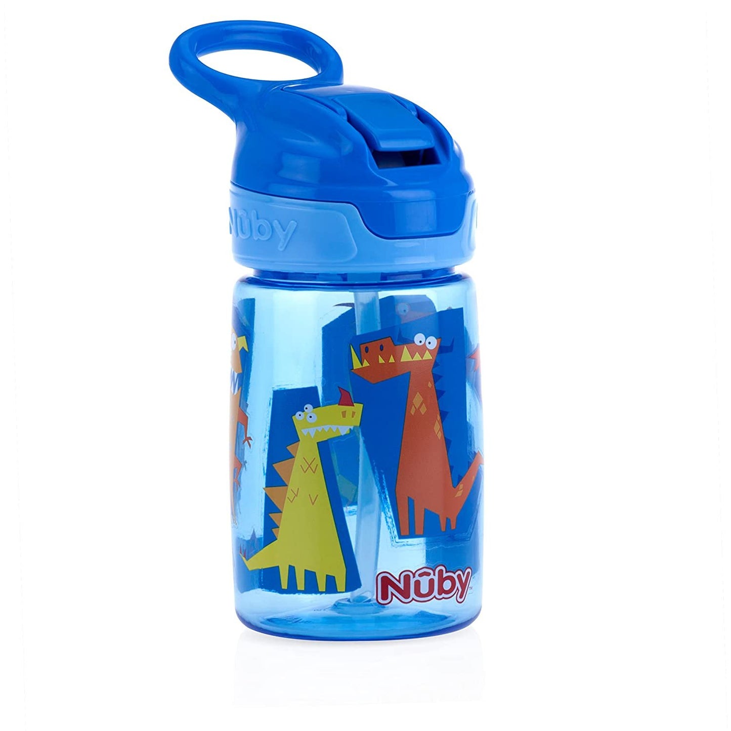 Nuby Kid’s Flip-it Reflex Push Button On-The-Go Printed Water Bottle with Soft Spout - 12oz / 360ml, 18+ Months, 1pk Print May Vary