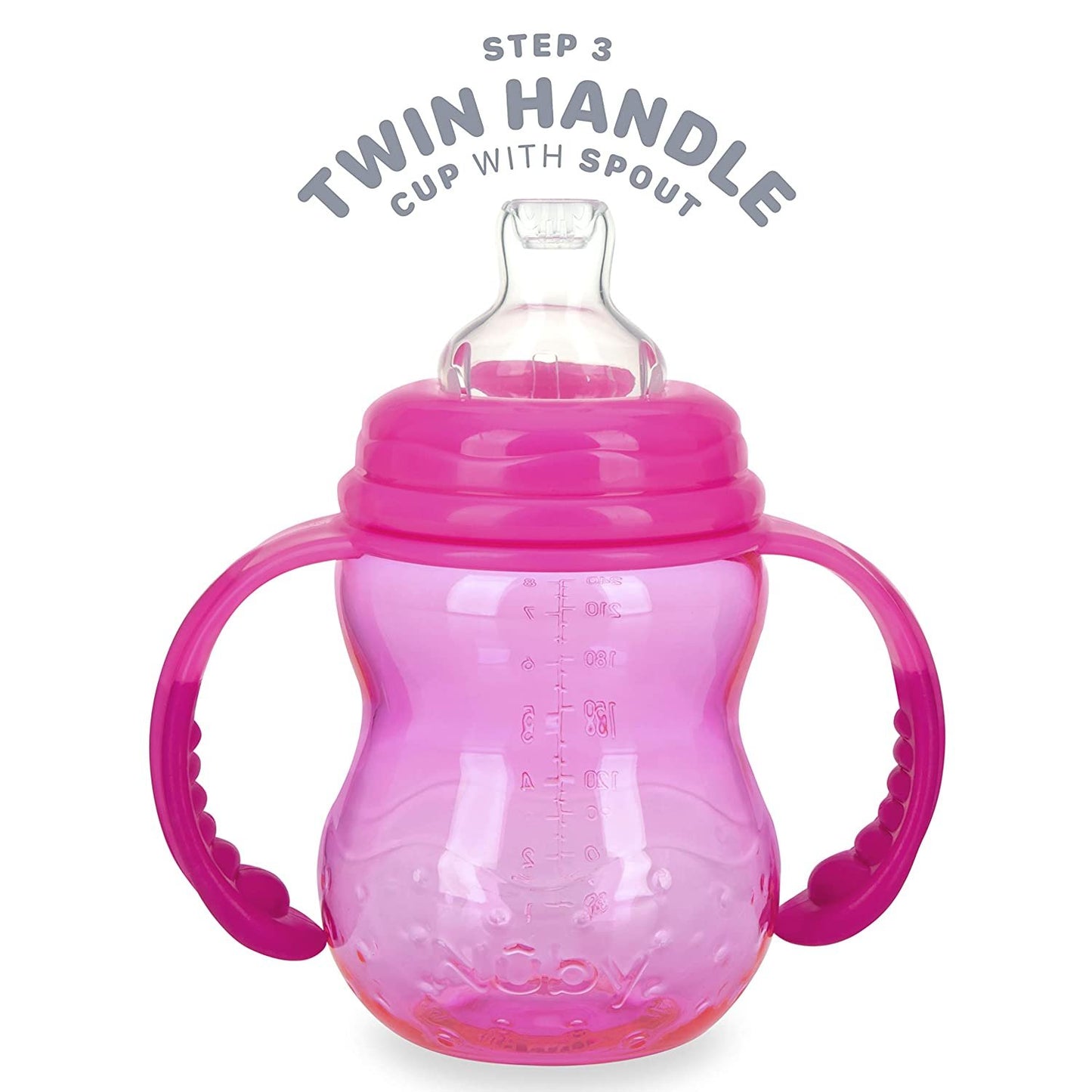 Nuby 3 Stage Tritan Wide Neck Grow with Me No-Spill Bottle to Cup, 8 Oz,