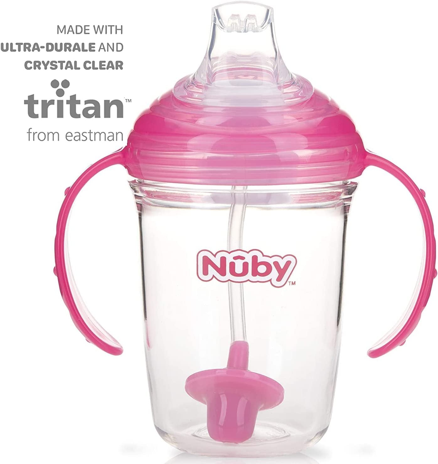 Nuby No Spill 360 Weighted Straw Grip N' Sip Tritan Cup with Hygienic Cover, 8 Oz, Trainer Cup