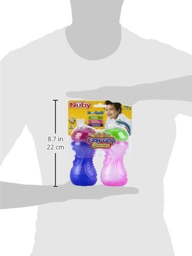 Nuby 2-Pack No-Spill Super Spout Easy Grip Cup, 10 Ounce, Pink and Purple
