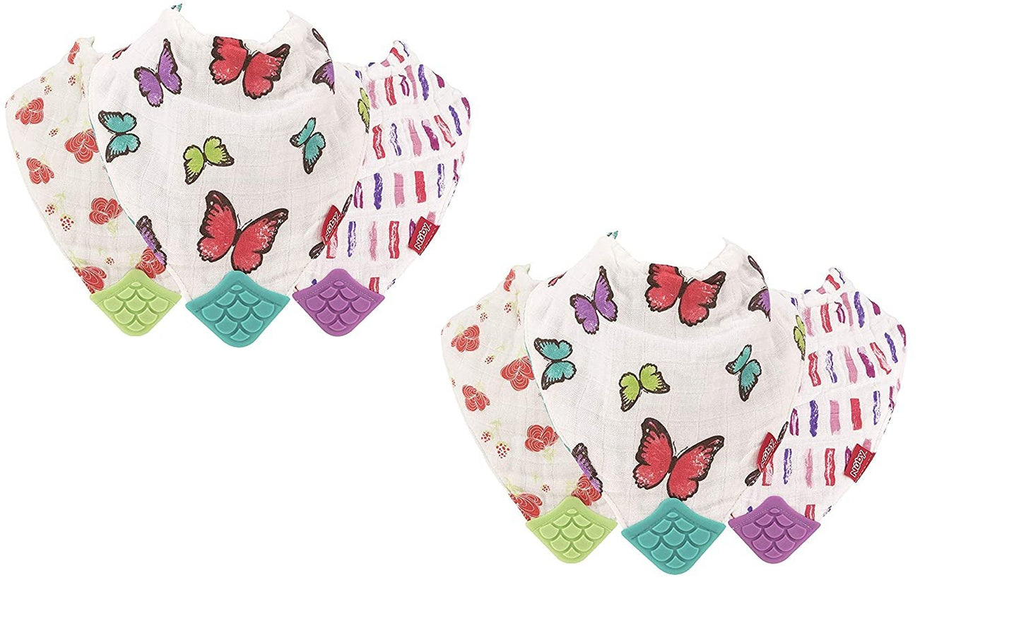 Nuby Reversible 100% Natural Cotton Muslin 3 Piece Teething Bib (Girl 6 Count)