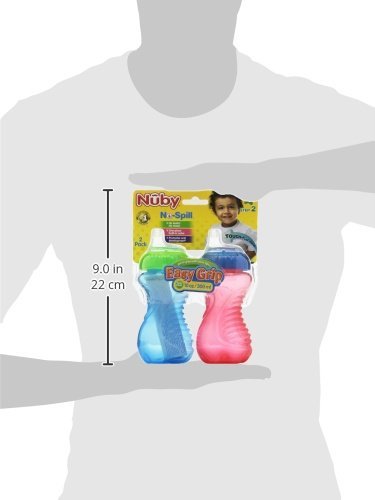 Nuby 2 Pack No Spill Cup, 10 Ounce, Blue - Green