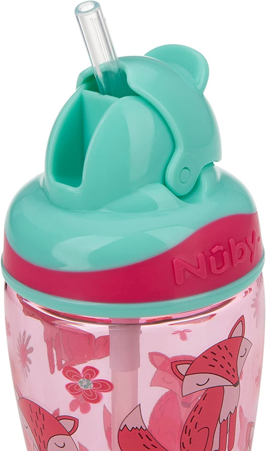 Nuby Thirsty Kids No-Spill Flip-it Printed Boost Cup with Thin Soft Straw - 12oz, 18+ Months, 1 Pack (Space Man Blue)