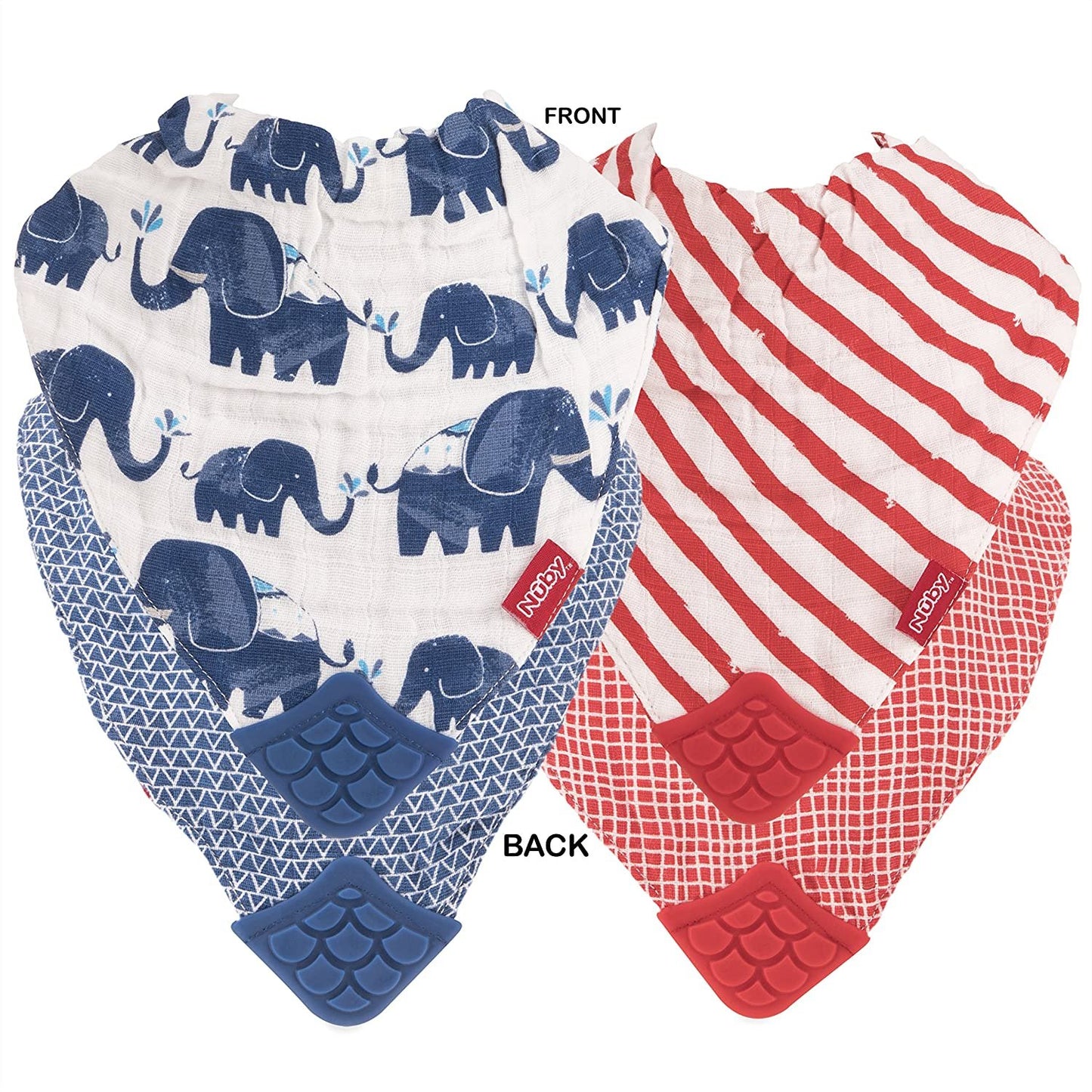 Nuby Reversible 100% Natural Cotton Muslin 2 Piece Teething Bib (Colors/Prints May Vary)
