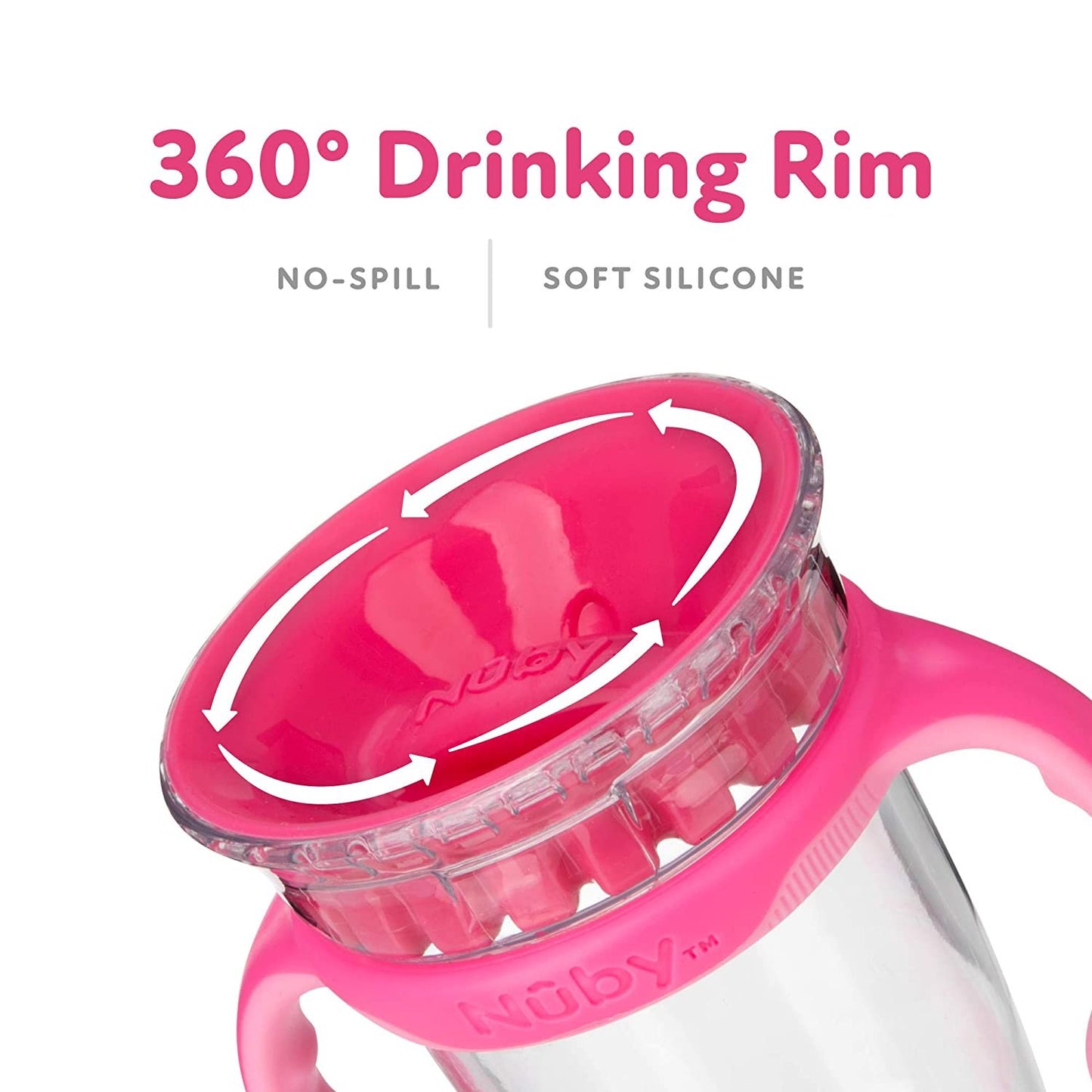 Luv N Care/NUBY Nuby 360 Edge 2 Stage Drinking Rim Cup with Removable Handles & hygienic Cover: 8 Oz/ 240 Ml, 12M+, Pink 80662