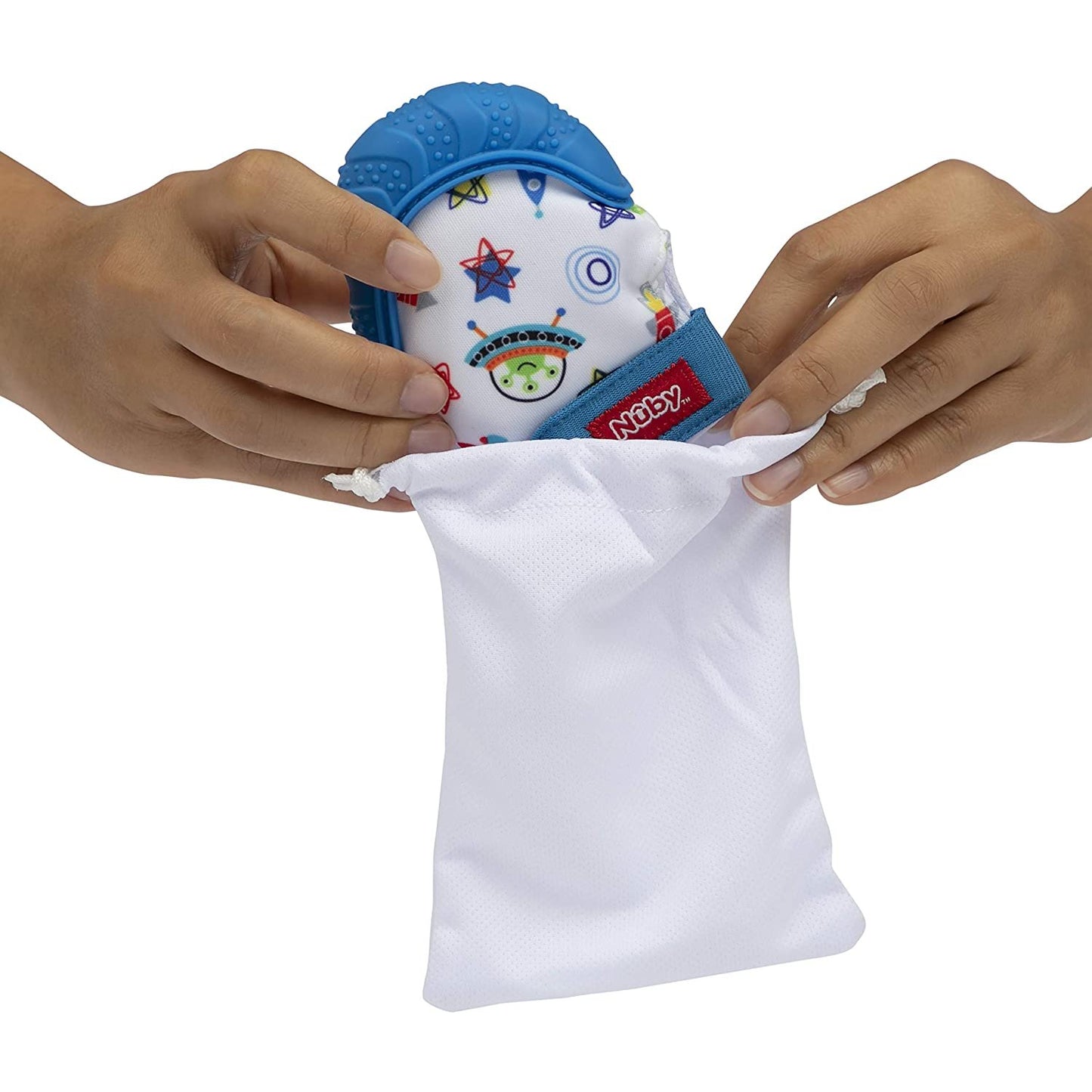 Nuby Purple Dino Teething Mitten with Travel Bag