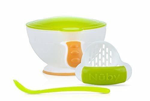 Nuby Garden Fresh Mash N' Feed Bowl with Spoon and Food Masher (Red/Green)