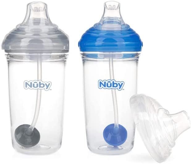 Title: Nuby Tritan No-Spill Trainer Cup with Silicone Spout & 360 Weighted Straw with Hygienic Cover, 2 Pack