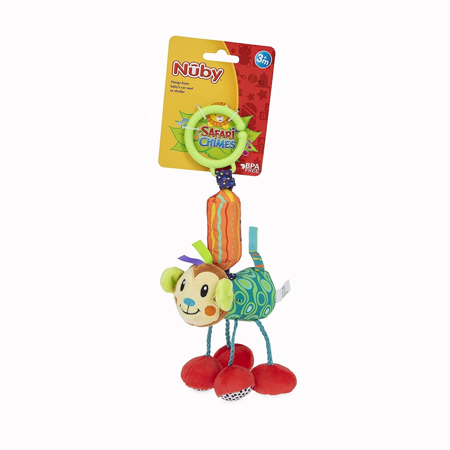 Nuby Safari Chimes Interactive Toy with Hidden Chime and Attachment Clip, Characters/Colors May Vary