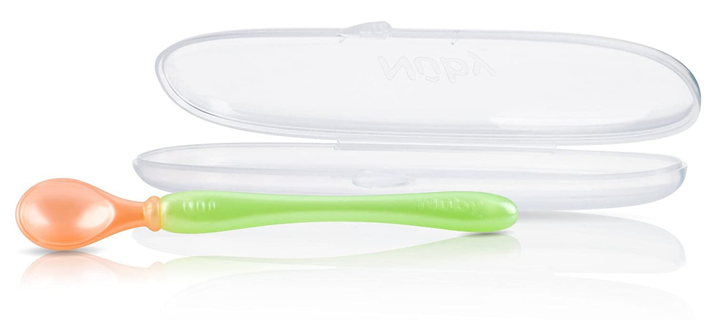 Nuby 3-Pack Easy Go Spoons and Travel Case, Colors May Vary, 9 Months Plus