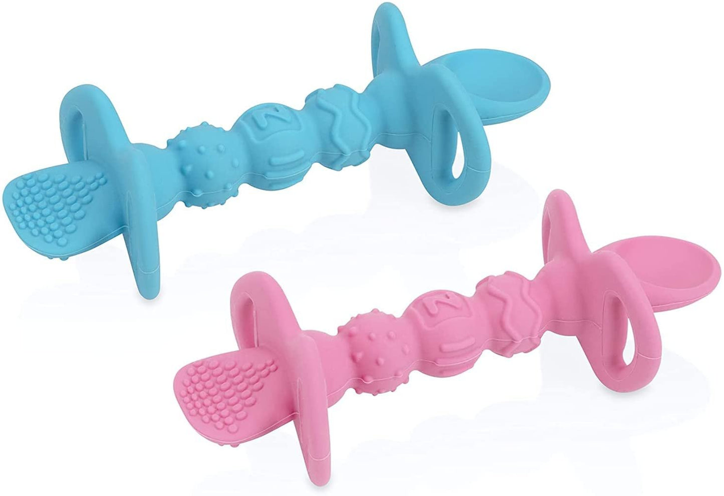 Nuby Dipeez 2 in 1 Silicone Spoons/Dipper, 2pk, Pink/Aqua