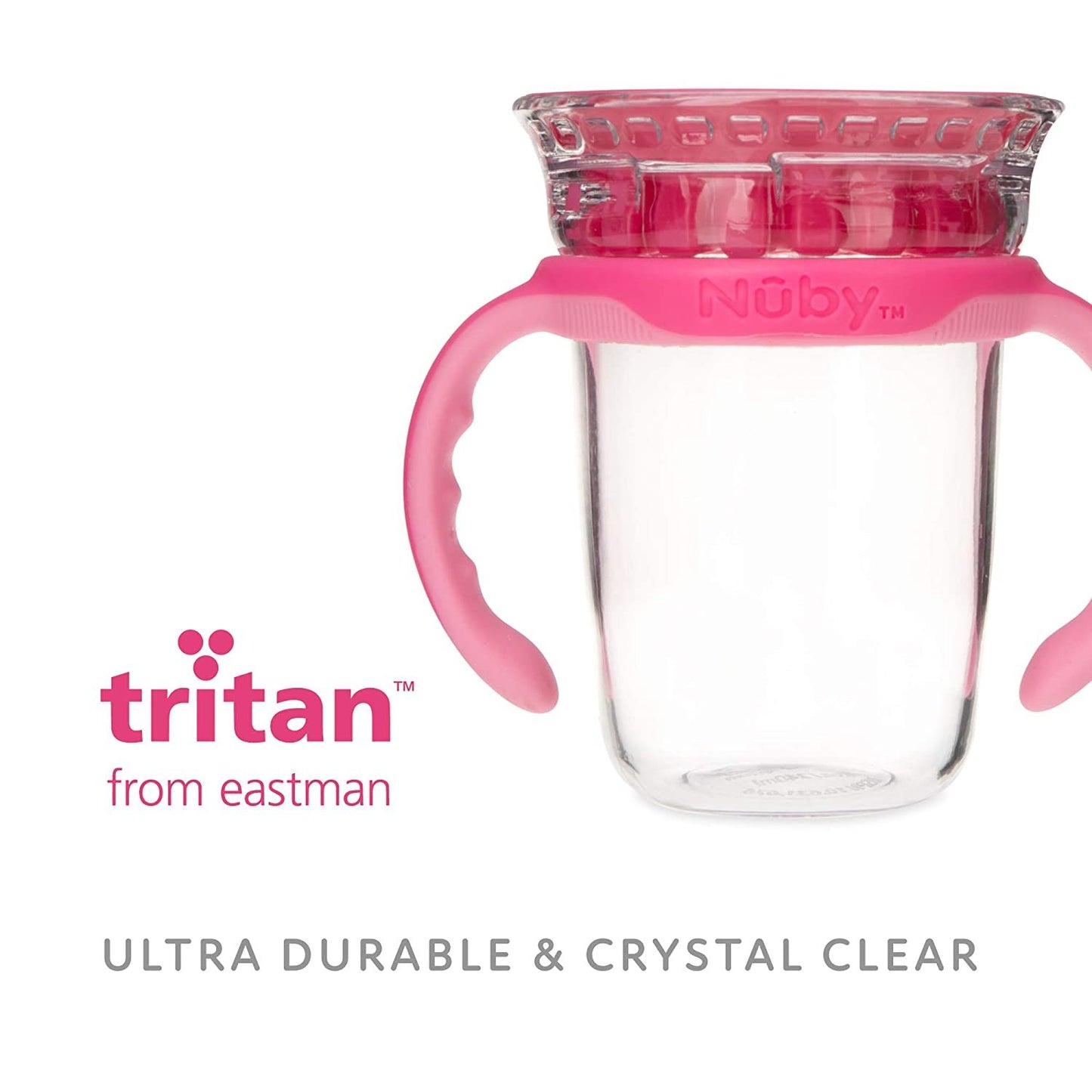 Luv N Care/NUBY Nuby 360 Edge 2 Stage Drinking Rim Cup with Removable Handles & hygienic Cover: 8 Oz/ 240 Ml, 12M+, Pink 80662