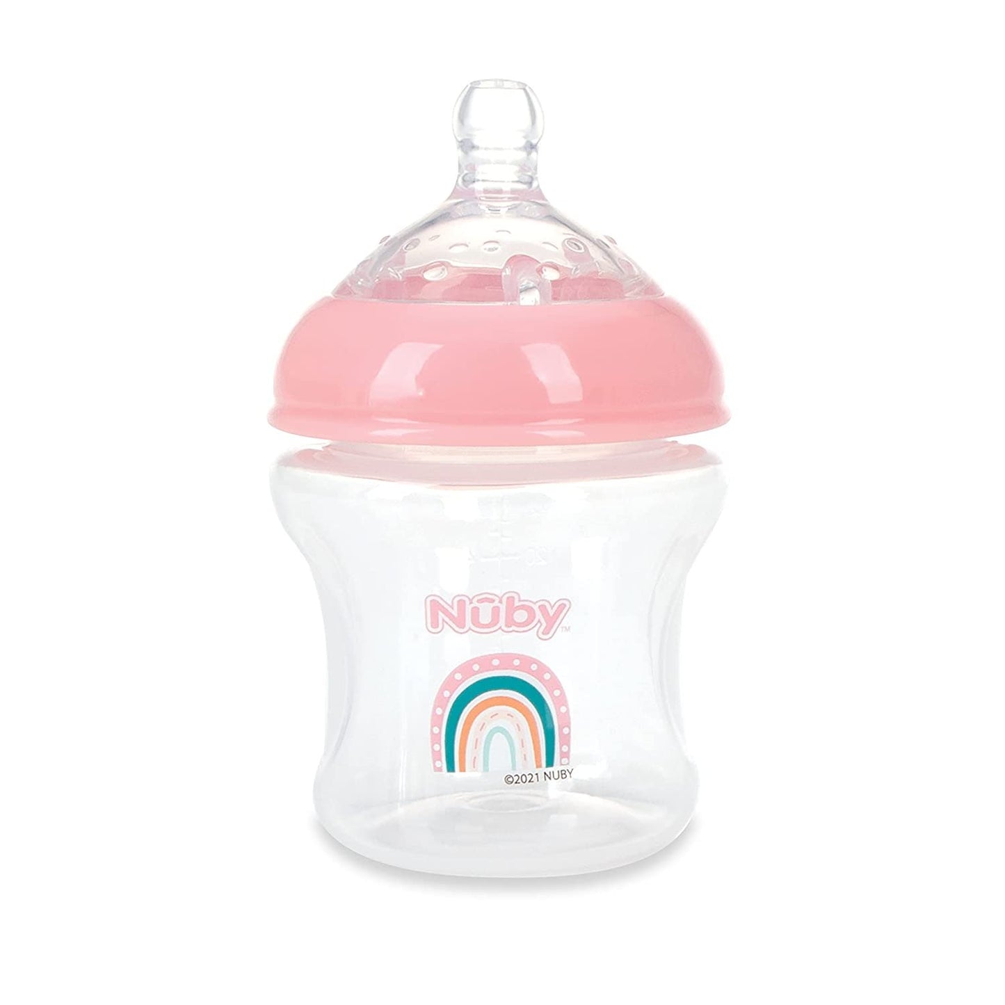 Nuby 3-Pack Infant Feeding Bottles with Slow Flow Breast Size Silicone Nipple: 0+ Months, 6oz, 3 Pack Set: Delicate Star, Rainbow, Butterfly Prints