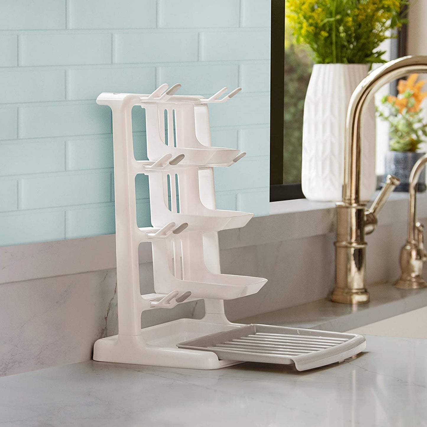 Munchkin Tidy Dry Space Saving Baby Bottle Drying Rack, Gray/White