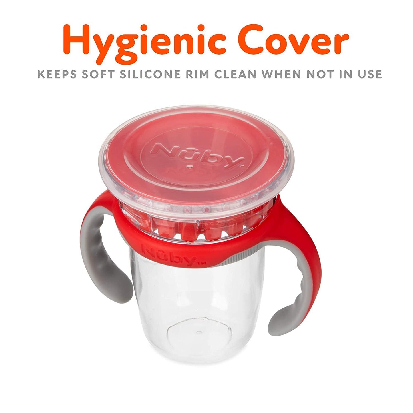 Luv N Care/NUBY Nuby 360 Edge 2 Stage Drinking Rim Cup with Removable Handles & hygienic Cover: 8 Oz/ 240 Ml, 12M+, Red (80660)
