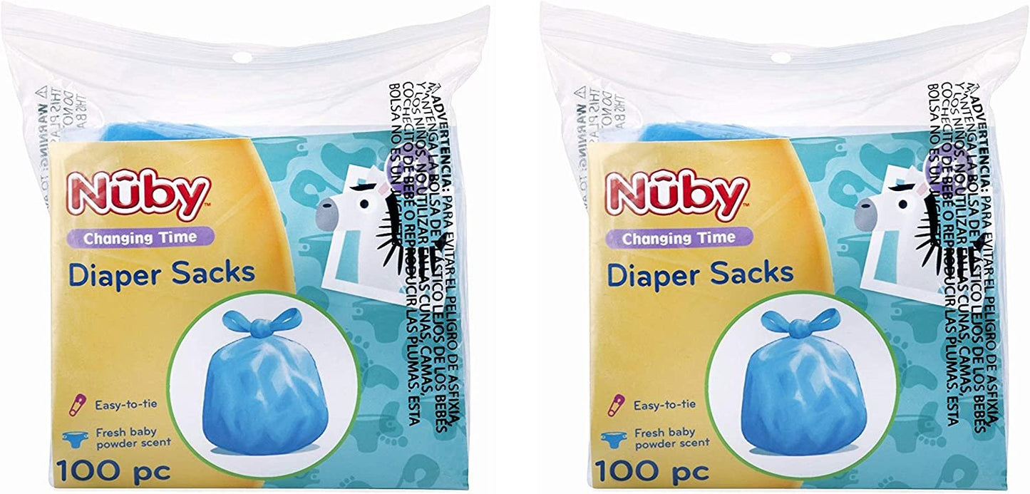 Nuby Piece Disposable Diaper Sacks/Bags with Powder Scent, Blue (200 Count)