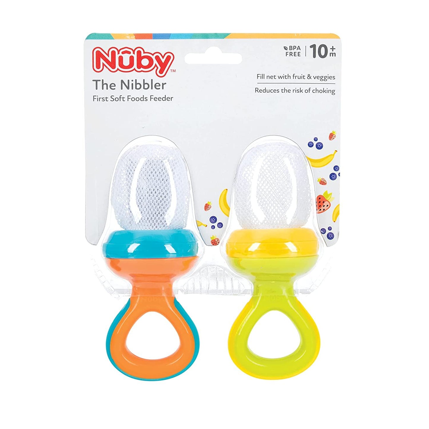 Nuby Nibbler Mesh First Soft Foods Feeder, 2pk, Orange/Green