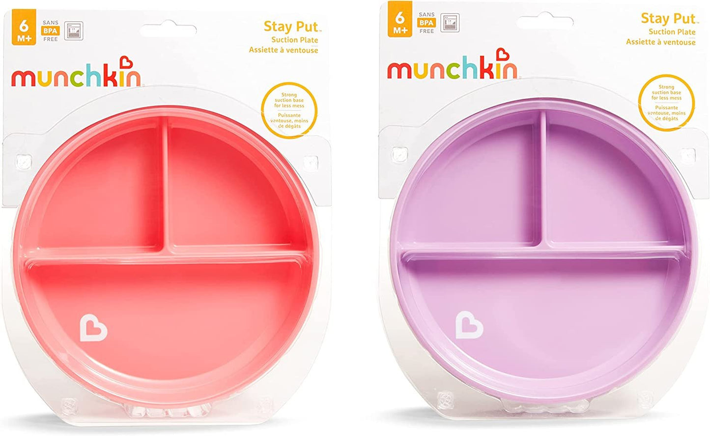 Munchkin Stay Put Divided Suction Plates, Pink/Purple