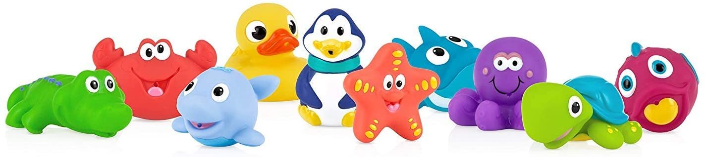 Nuby Little Squirts Fun Bath Toys, Assorted Characters (2 Pack, 20 Pieces)
