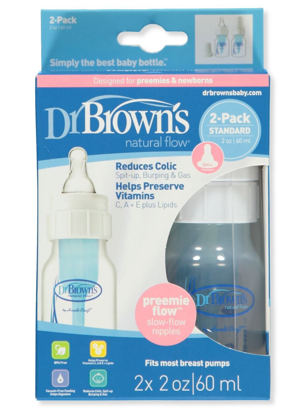 Dr. Brown's Natural Flow Bottle with Preemie Nipple - 2oz 2pk